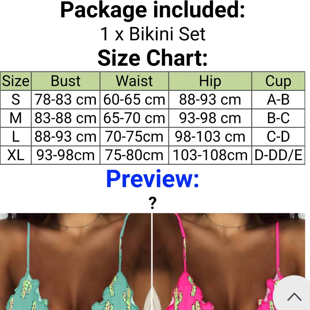 Last one Cactus print sexy bikini set swimsuit M - Picture 7 of 7